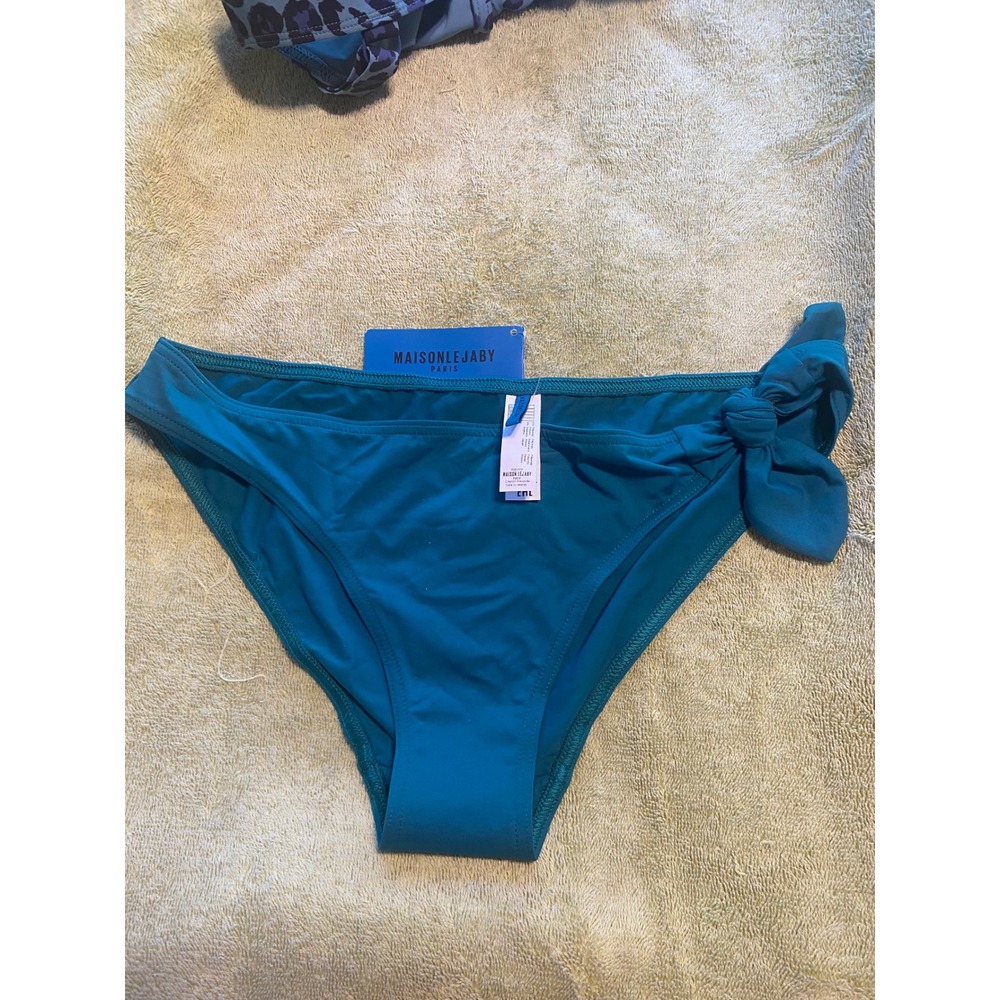 MAISONLEJABY Bikini Bottoms Teal Blue Tie Side‎ Low Rise Swimsuit Size M